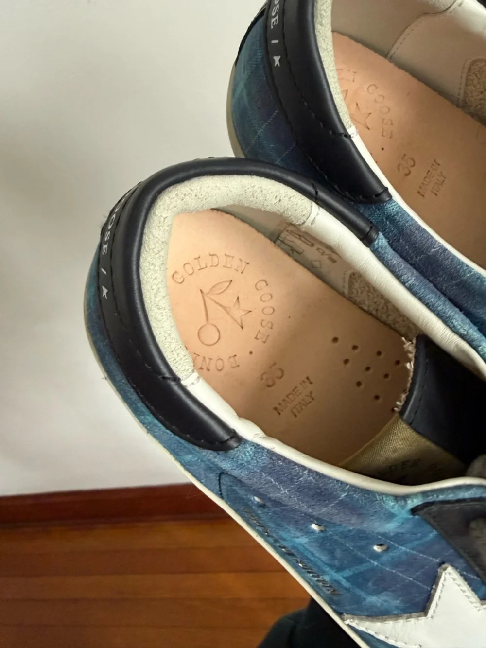 Golden Goose Ball Star Sneakers Blue Plaid Star Leather Italy Size 35 - Picture 7 of 9